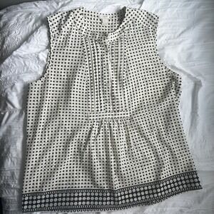 J.CREW Blouse Womens Size 8‎ Beige Black Polka Dot Sleeveless Lightweight